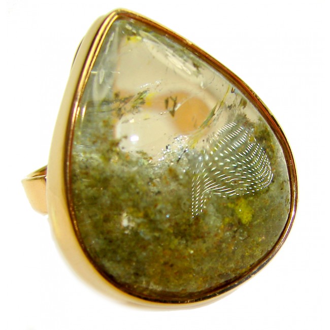 Magic genuine Phantom Quartz 18K Gold over .925 Sterling Silver handmade Cocktail Ring s. 6 adjustable