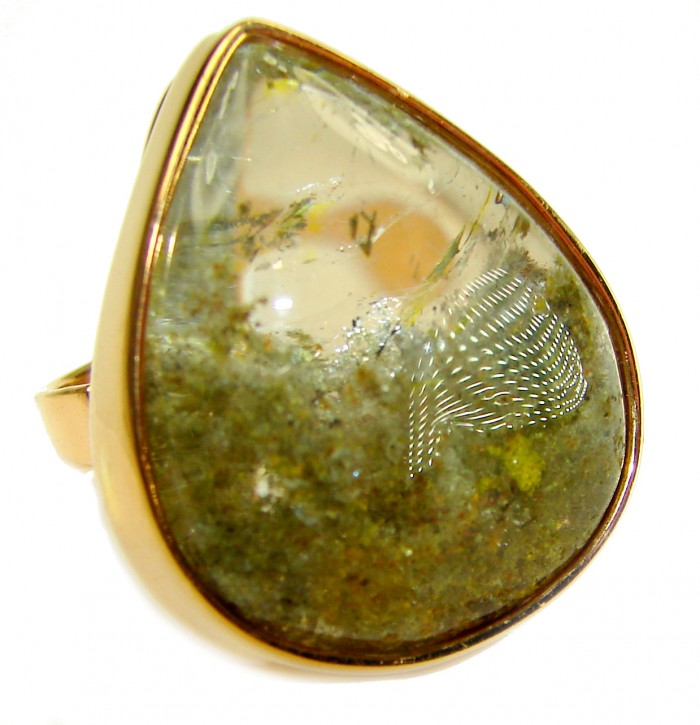 Magic genuine Phantom Quartz 18K Gold over .925 Sterling Silver handmade Cocktail Ring s. 6 adjustable