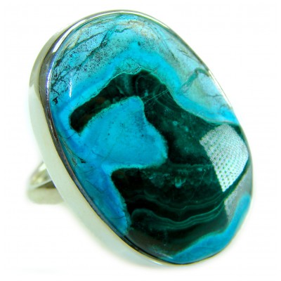 Great quality Parrot's Wings Chrysocolla .925 Sterling Silver handcrafted Ring size 7 adjustable