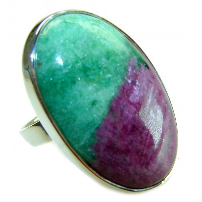 Authentic Ruby in Zoisite .925 Sterling Silver handmade Cocktail Ring s. 8 adjustable