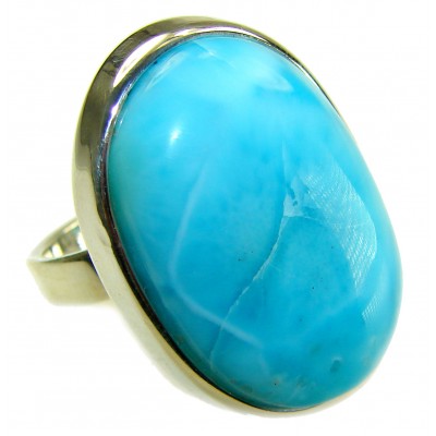 Blue Perfection AAAA QUALITY Blue Larimar .925 Sterling Silver handmade Large ring size 8 adjustable