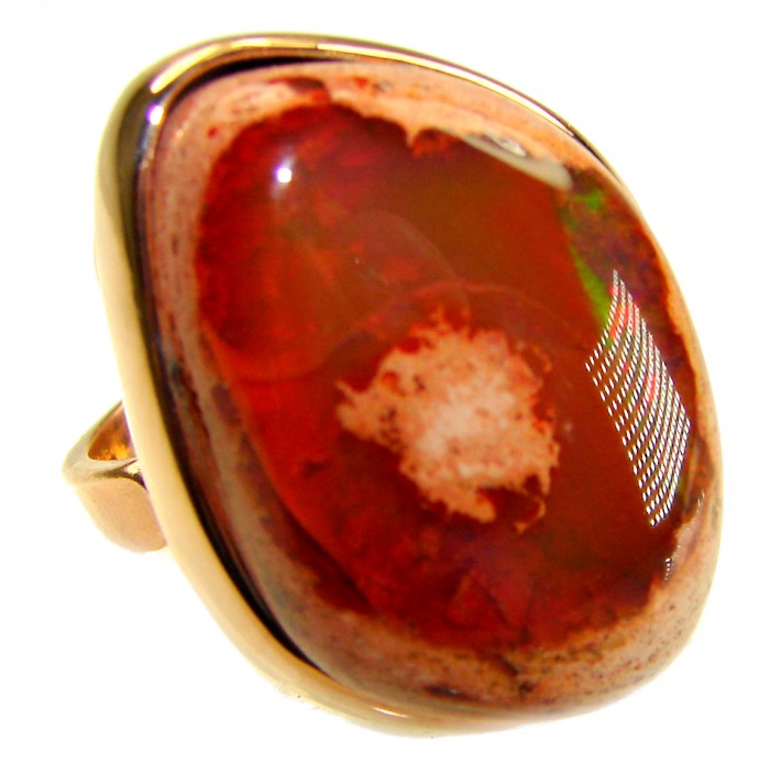 Orange Galaxy best quality 38.4 carat Mexican Opal 18K Rose Gold over .925 Sterling Silver handmade ring 7