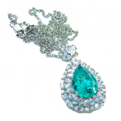 Brazilian's Briliance - Pear cut 14.5 carat Aquamarine .925 Sterling Silver handcrafted necklace