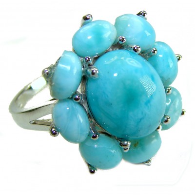Caribbean Beauty 12.5 carat Genuine Blue Larimar .925 Sterling Silver handmade ring size 7