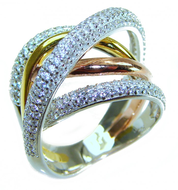 Golden Galaxy Genuine 8.8 carat 18K White Gold over .925 Sterling Silver handmade Ring size 7 1/4