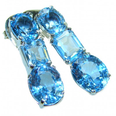 Atlantica 22.7 carat Swiss Blue Topaz .925 Sterling Silver Handcrafted Statement earrings