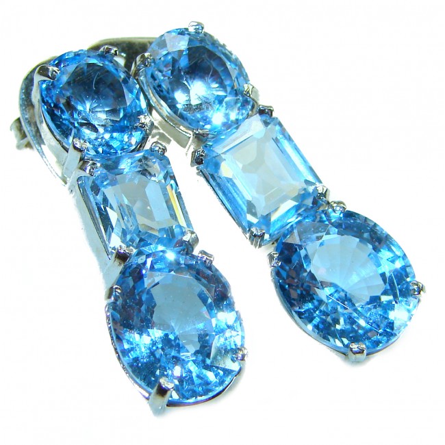 Atlantica 22.7 carat Swiss Blue Topaz .925 Sterling Silver Handcrafted Statement earrings