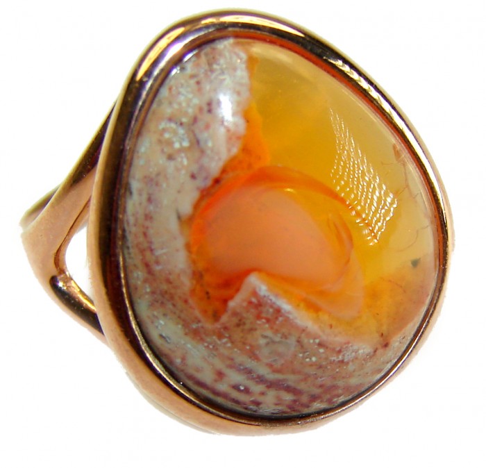 Bonfire Night best quality 27.4 carat Mexican Opal .925 Sterling Silver dipped in 18K Gold handmade ring 6