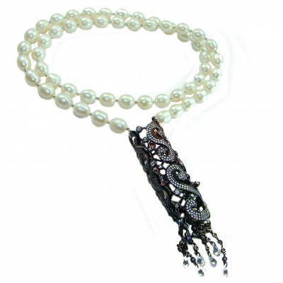 28 inches long Baroque Style Beauty Freshwater Pearl black rhodium over .925 Sterling Silver handcrafted Necklace