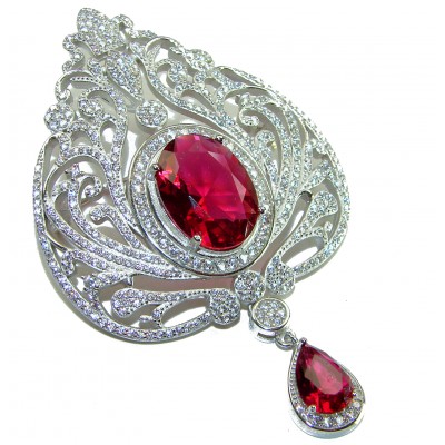 Heirloom Genuine 10.5 carat Kasmir Ruby .925 Sterling Silver handmade Pendant - Brooch
