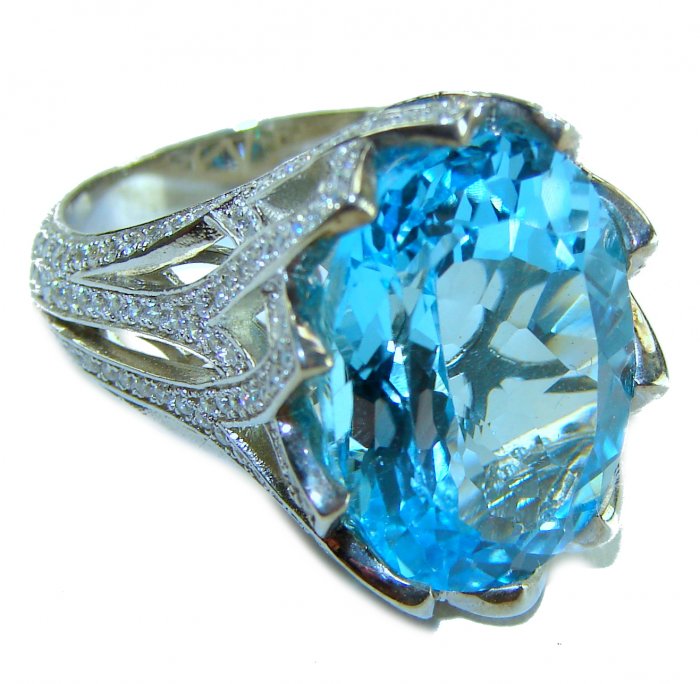 Pacifica 32.8 carat Swiss Blue Topaz .925 Sterling Silver handcrafted Large ring size 6 - video