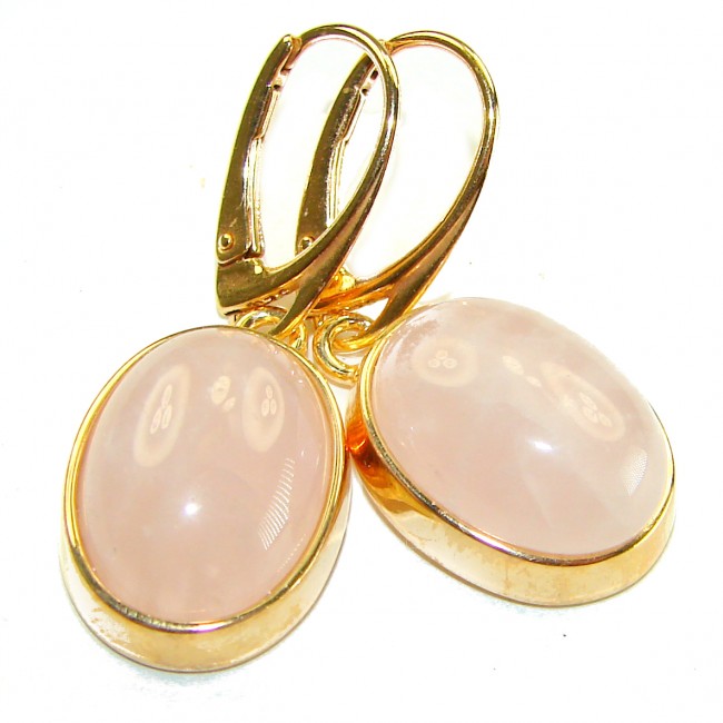 Authentic 10.2 carat Rose Quartz 14K Gold over .925 Silver handcrafted Statement earrings