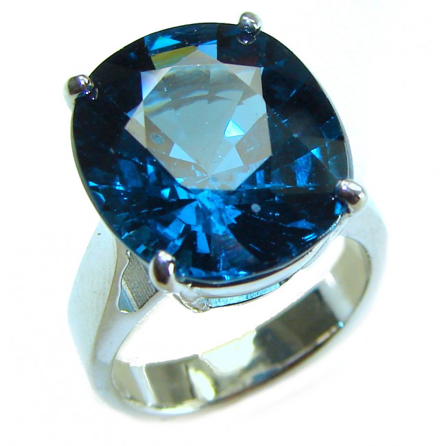 Deep Blue 10.8 carat Aquamarine .925 Sterling Silver handcrafted ring size 6