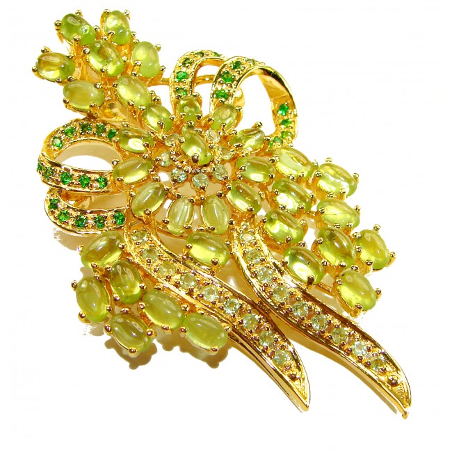Precious Genuine 65.5 carat Peridot from Egypt .925 Sterling Silver dipped on 18K Gold handmade Pendant - Brooch
