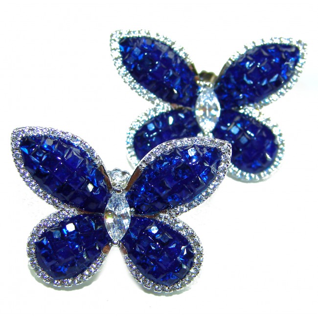Magnificent Jewel Sapphire Butterflies .925 Sterling Silver handcrafted incredible earrings