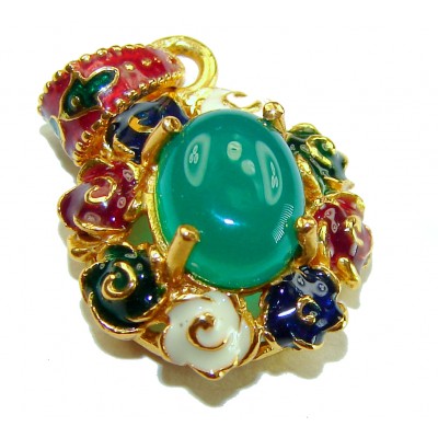 INCREDIBLE 3.2 carat Natural Jade Enamel 18K Gold over .925 Sterling Silver Pendant