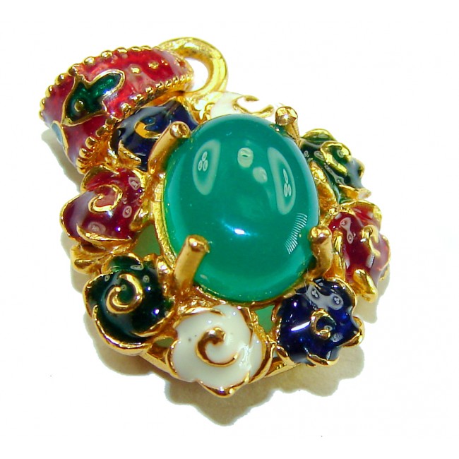 INCREDIBLE 3.2 carat Natural Jade Enamel 18K Gold over .925 Sterling Silver Pendant