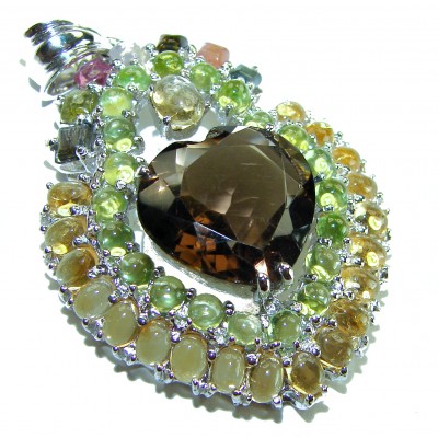 PRECIOUS HEART 25.5 carat SMOKY TOPAZ - Prasolite .925 Sterling Silver handcrafted pendant
