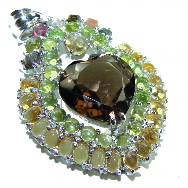 PRECIOUS HEART 25.5 carat SMOKY TOPAZ - Prasolite .925 Sterling Silver handcrafted pendant