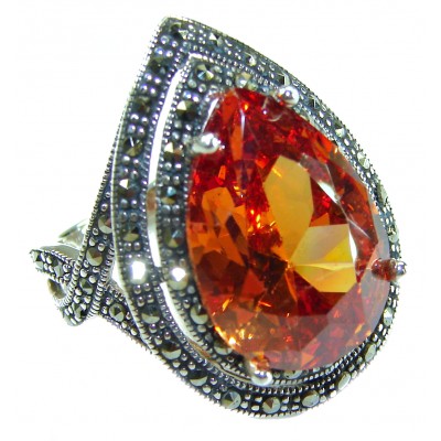 Serenity Natural 38.4 carat GOLDEN Topaz Marcasite .925 Sterling Silver handmade Large Statement Ring size 7