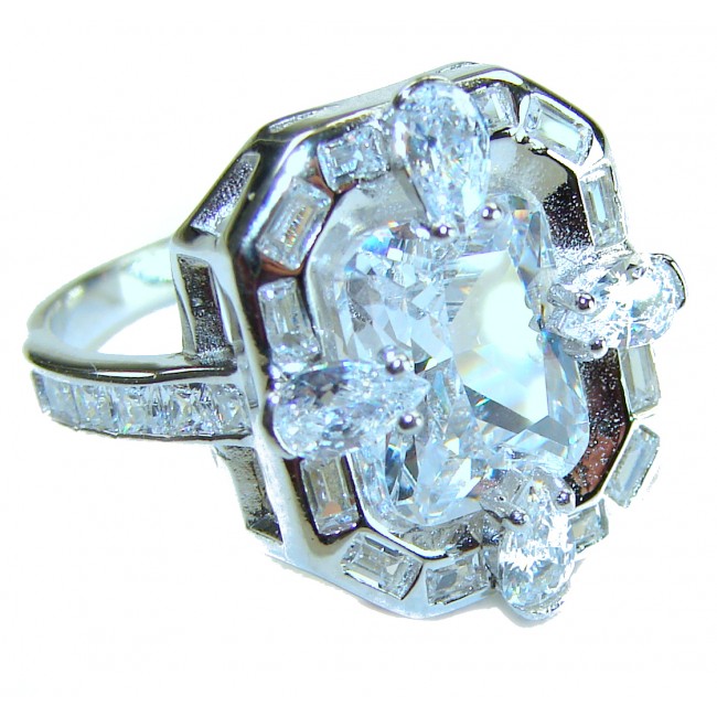 Art Deco 8.6 ctw White Topaz .925 Sterling Silver handcrafted Statement Ring size 8
