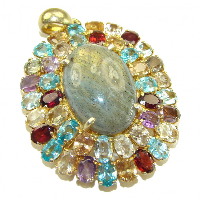 Magical Aurora 55.5 carat Fire Labradorite .925 Sterling Silver dipped in 14K Gold handcrafted Pendant
