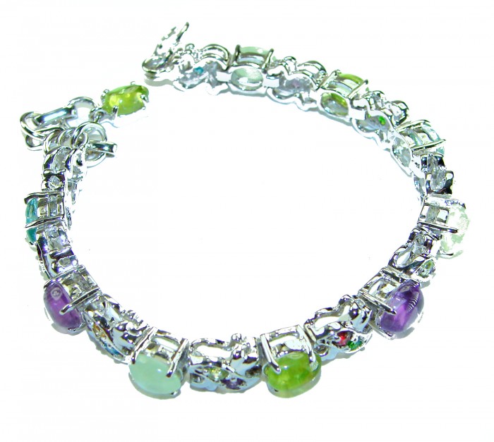 Perfect Fusion Natural Gemstones 39.5 carat Multigems .925 Sterling Silver handcrafted Statement Bracelet