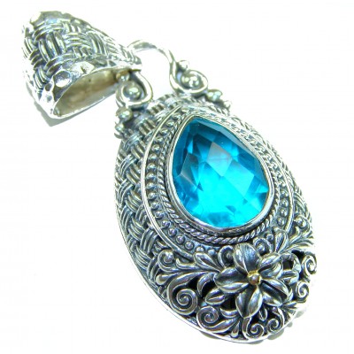 Royal Gem 9.2 carat Paraiba Tourmaline .925 Sterling Silver Bali handmade Pendant