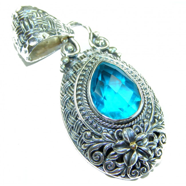 Royal Gem 9.2 carat Paraiba Tourmaline .925 Sterling Silver Bali handmade Pendant