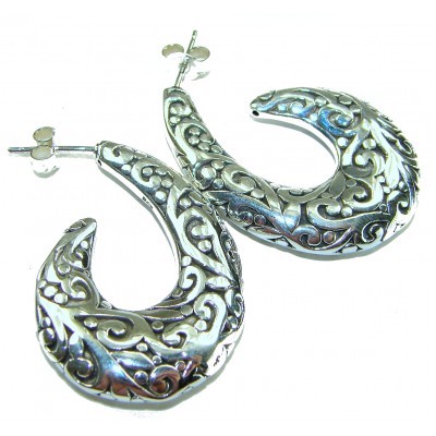 1 5/8 inches long - Free Spirit bohemian Style .925 Sterling Silver handmade Bali made Oversized Earrings