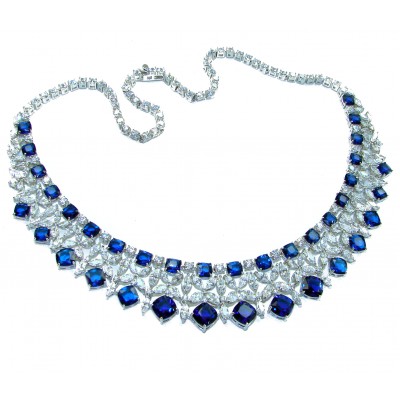 Gabriella 72.2 carat authentic Sapphire rhodium over .925 Sterling Silver handcrafted Statement necklace