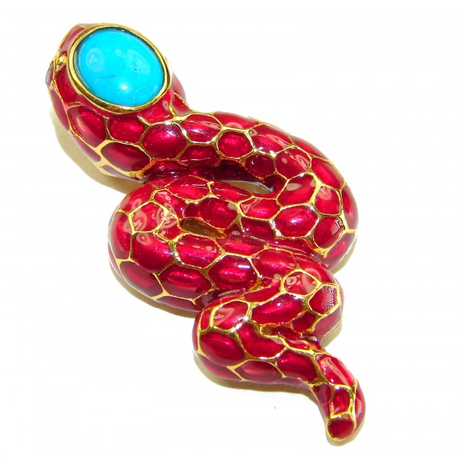 INCREDIBLE Red Snake Natural Ruby Enamel Snake 14K Gold over .925 Sterling Silver Pendant