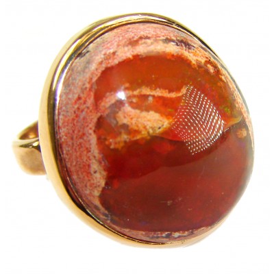 Bonfire Night best quality 33.4 carat Mexican Opal .925 Sterling Silver dipped in 18K Gold handmade ring 6