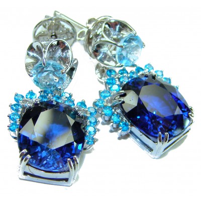 Deep Ocean 24.5 carat London Blue Topaz Aquamarine .925 Sterling Silver handmade earrings