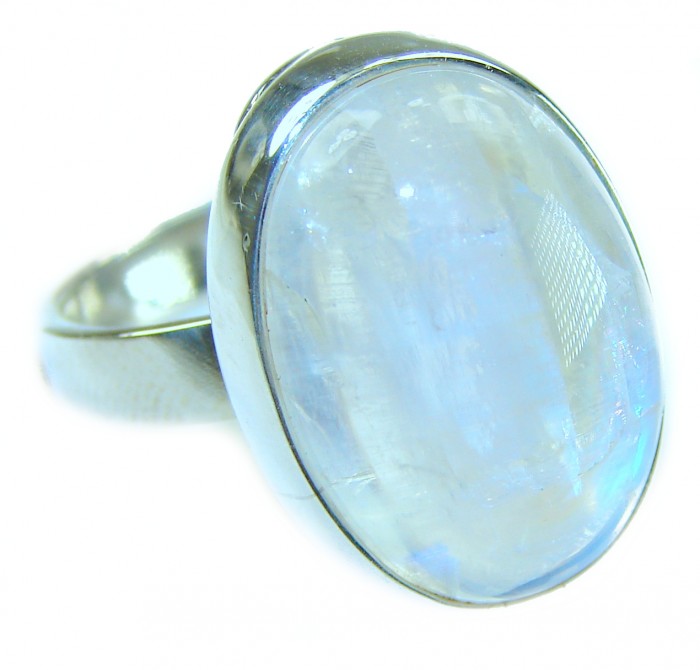 Rainbow Moonstone .925 Sterling Silver handmade ring s. 8 adjustable