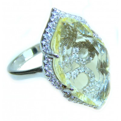 9.9 carat authentic Lemon Quartz .925 Sterling Silver Handcrafted Ring size 7 1/4