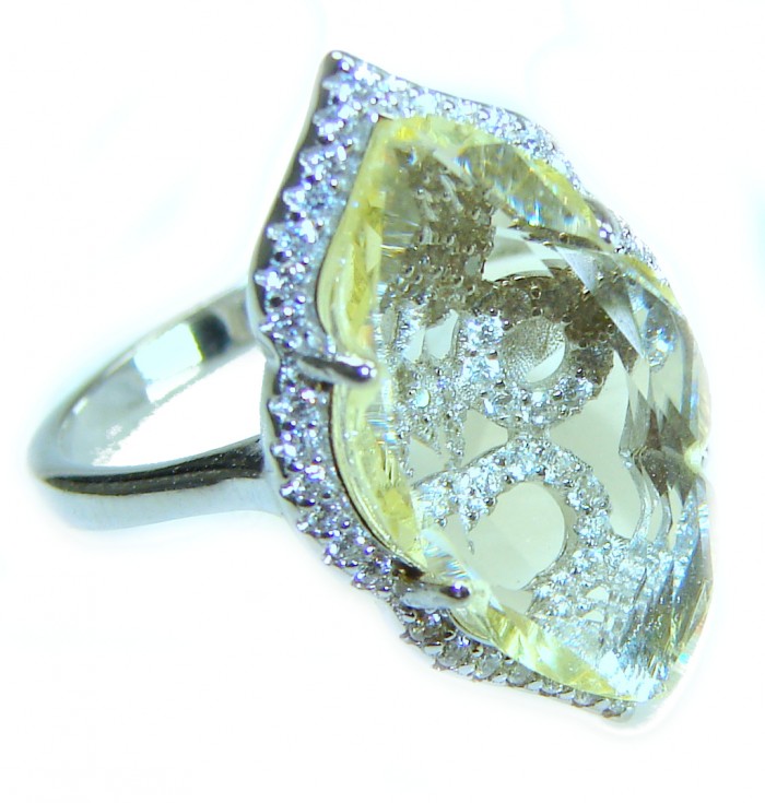 9.9 carat authentic Lemon Quartz .925 Sterling Silver Handcrafted Ring size 7 1/4