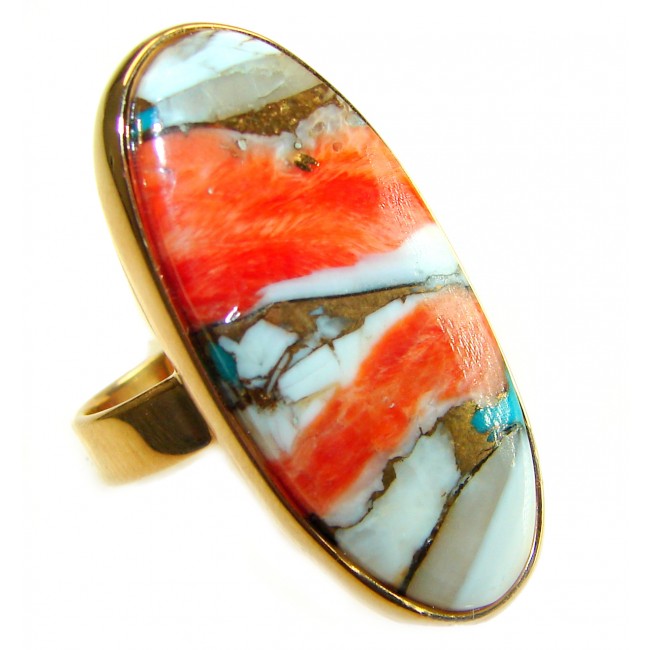 Rare 29.5 carat Oyster Turquoise 18K Gold over .925 Sterling Silver handcrafted Large ring; s. 6 adjustable