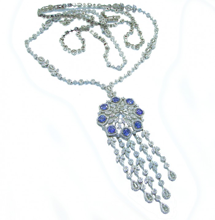 Elizabeth 32 inches Natural luxurious Floral design 55.5 carat Tanzanite .925 Silver handcrafted Necklace