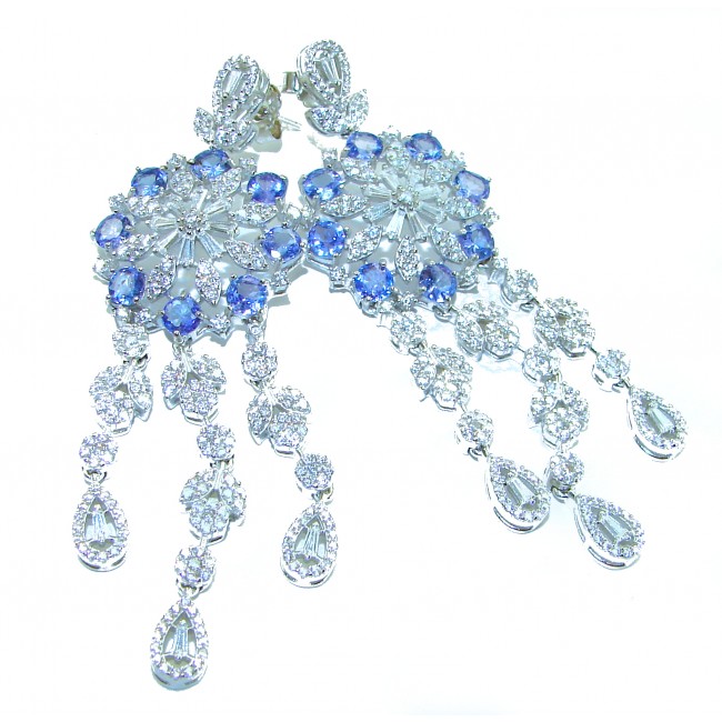 Elizabeth Natural luxurious Floral design 28.5 carat Tanzanite .925 Silver handcrafted earrings