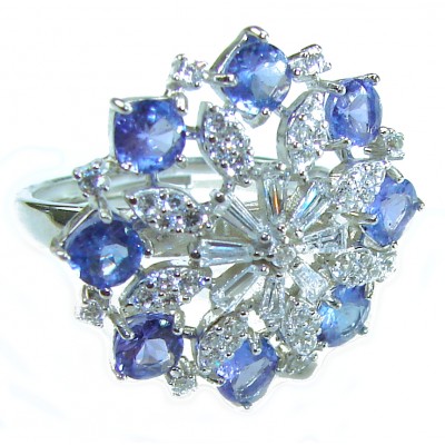 Elizabeth Natural luxurious Floral design 10.5 carat Tanzanite .925 Silver handcrafted Ring size 8 adjustable