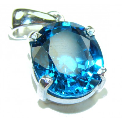 Enchanted Ocean oval cut 10.5 carat London Blue Topaz .925 Sterling Silver handmade Pendant