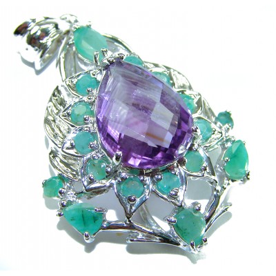 Countless Blessings Genuine 15.5 carat Authentic Amethyst Emerald .925 Sterling Silver handmade Pendant