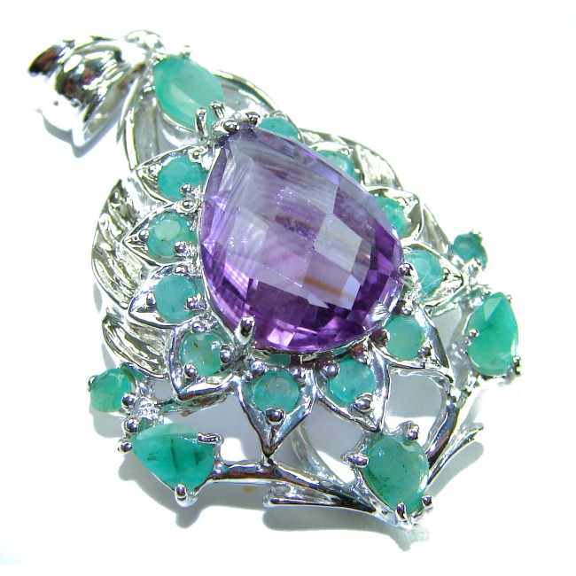 Countless Blessings Genuine 15.5 carat Authentic Amethyst Emerald .925 Sterling Silver handmade Pendant