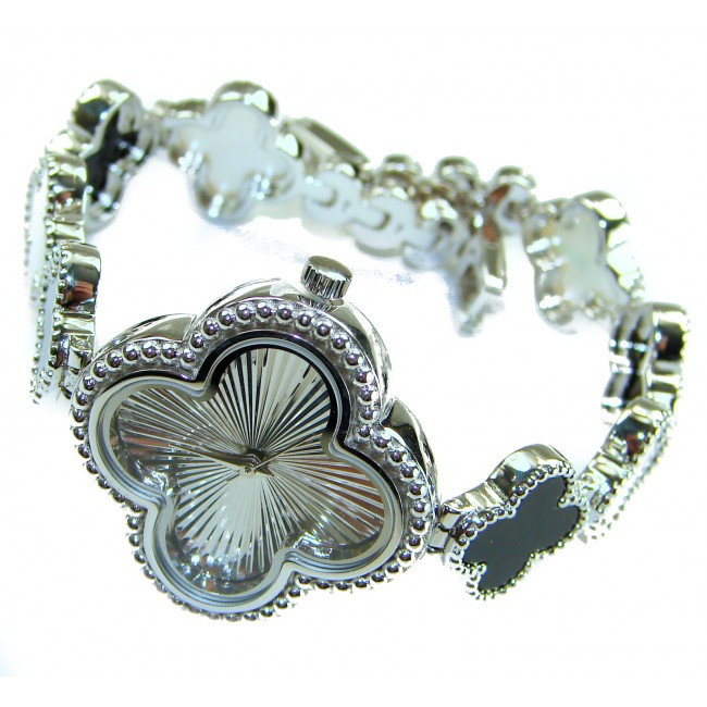 Precious Authentic Blister Pearl Onyx .925 Sterling Silver handmade Bracelet Watch