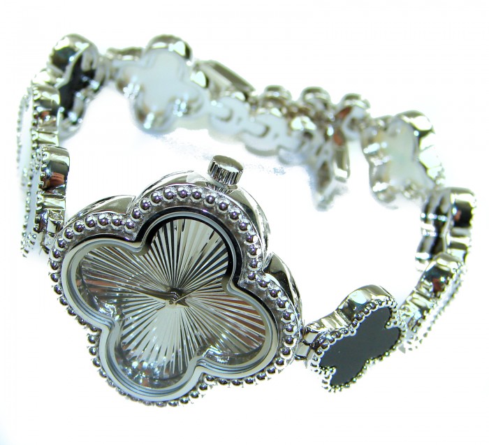 Precious Authentic Blister Pearl Onyx .925 Sterling Silver handmade Bracelet Watch