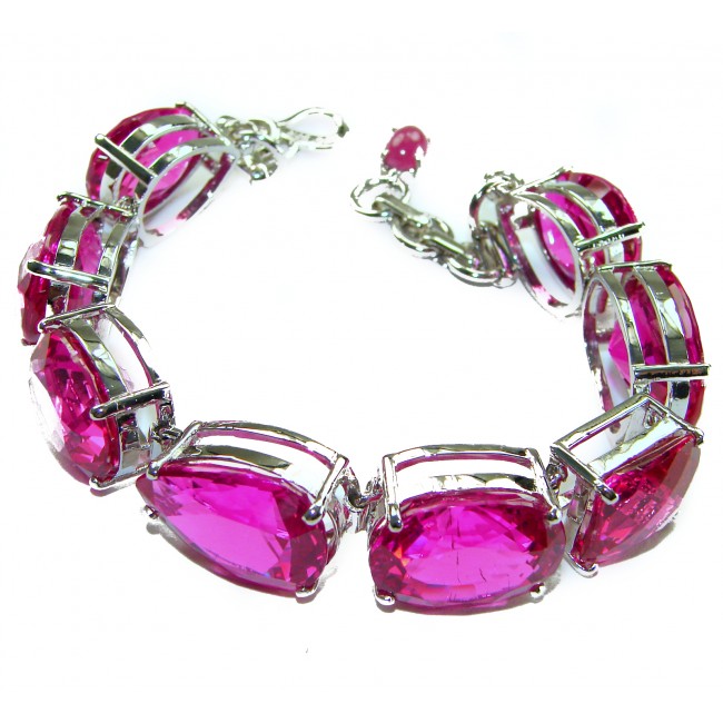 Luxurious 215.8 carat Fuchsia Pink Sapphire .925 Sterling Silver handcrafted Bracelet