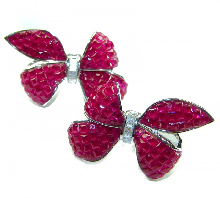 Magnificent Jewel - Bow 25.5 carat Ruby .925 Sterling Silver handcrafted incredible earrings