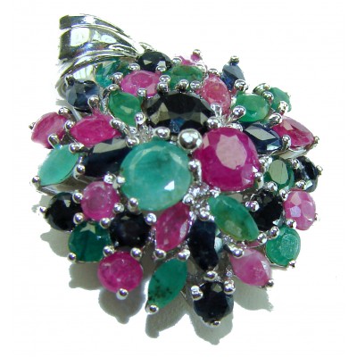 Circle of Life 15.2 carat authentic Sapphire Ruby Emerald .925 Sterling Silver handmade Pendant