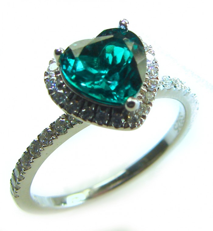 Precious Heart 4.8 carat natural Colombian Emerald .925 Sterling Silver handmade Statement Ring size 7 1/4